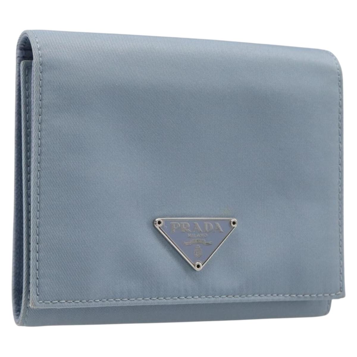 PRADA Compact Wallet Nylon Light Blue Silver