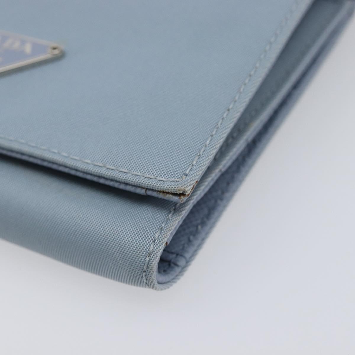 PRADA Compact Wallet Nylon Light Blue Silver