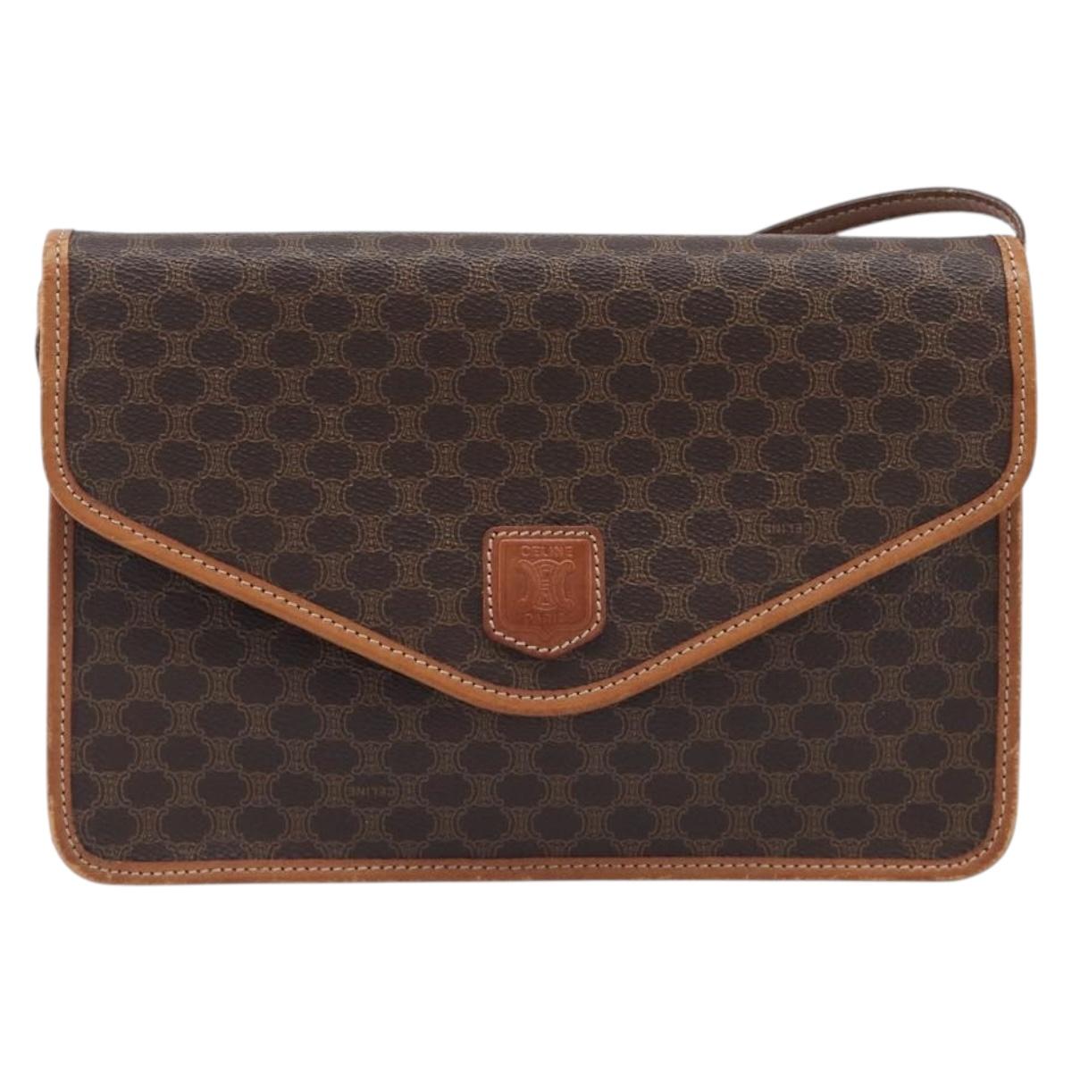 CELINE Macadam Shoulder Bag PVC Brown Gold Tone