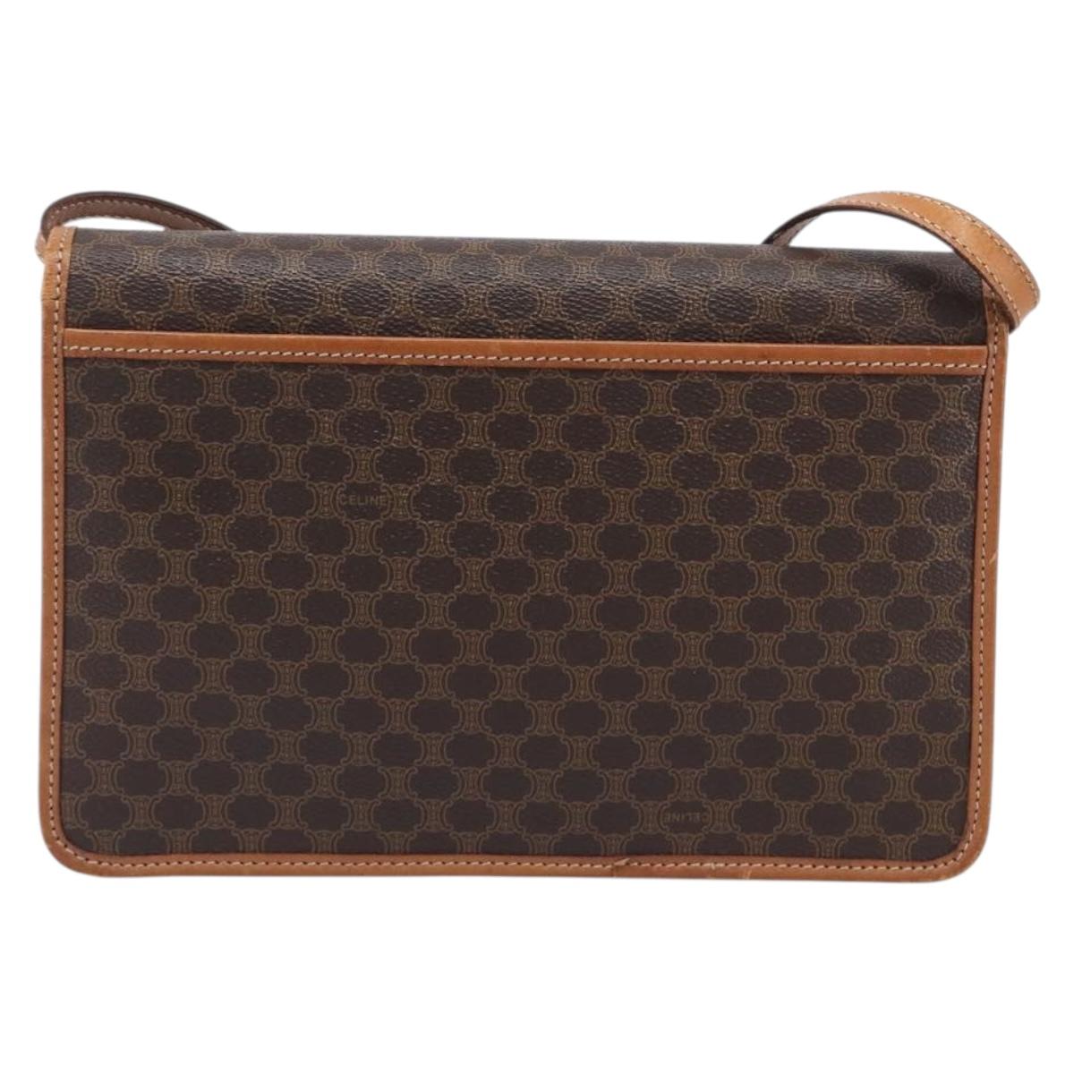 CELINE Macadam Shoulder Bag PVC Brown Gold Tone