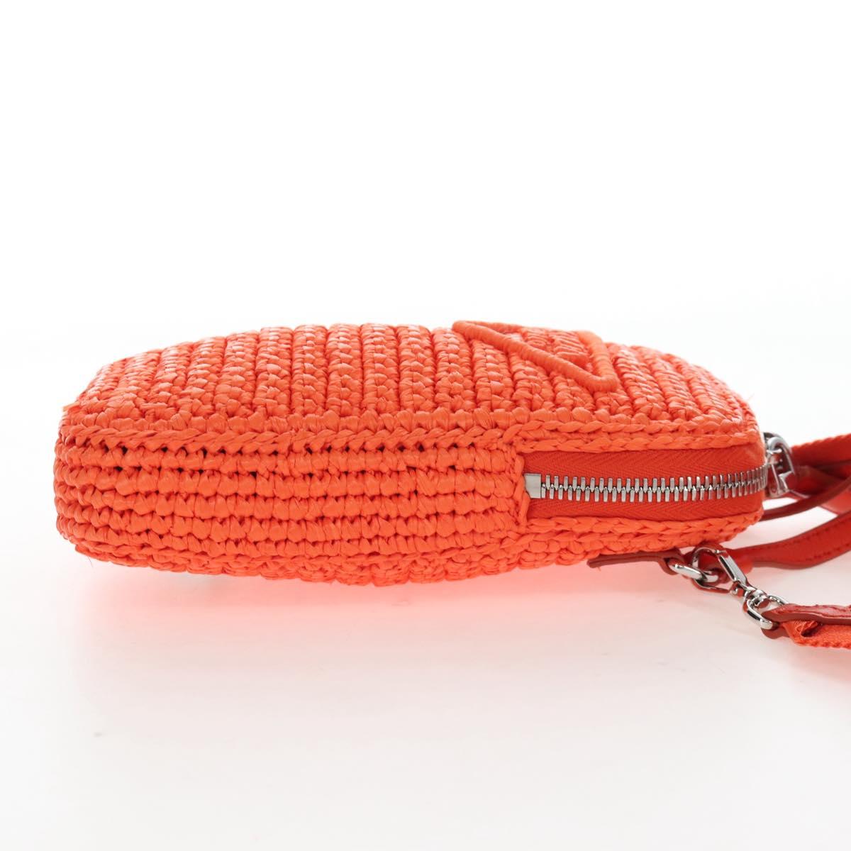 PRADA Shoulder Pouch Raffia 2way Orange Silver