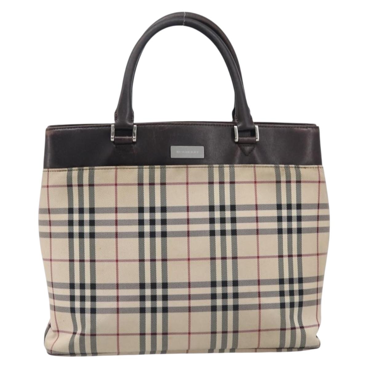 BURBERRY Nova Check Hand Bag Canvas Beige Silver