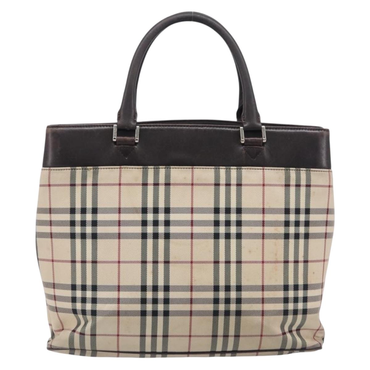 BURBERRY Nova Check Hand Bag Canvas Beige Silver