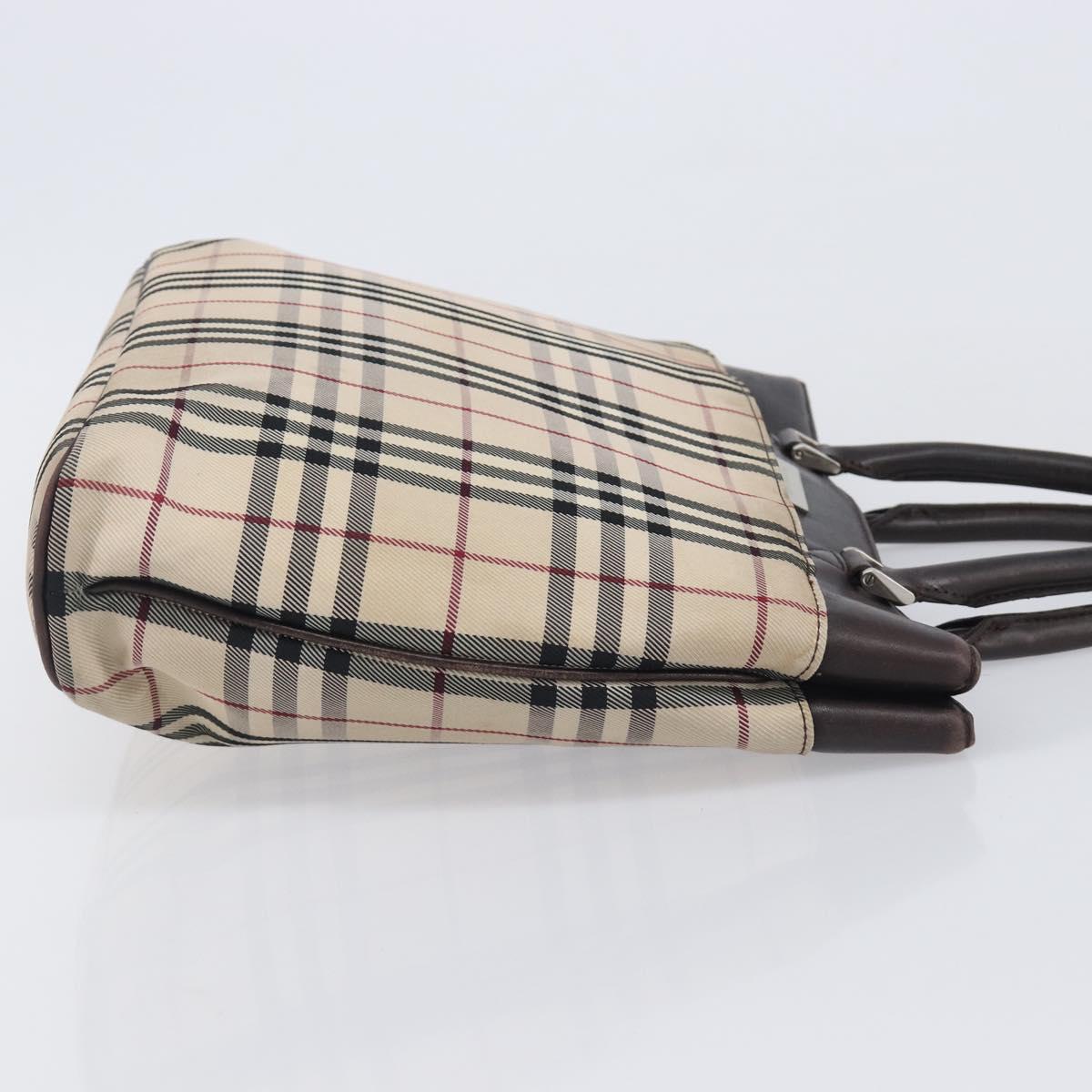 BURBERRY Nova Check Hand Bag Canvas Beige Silver