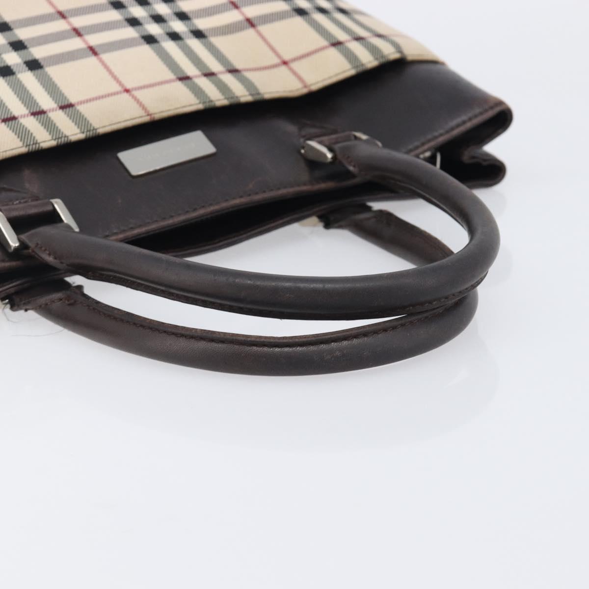 BURBERRY Nova Check Hand Bag Canvas Beige Silver