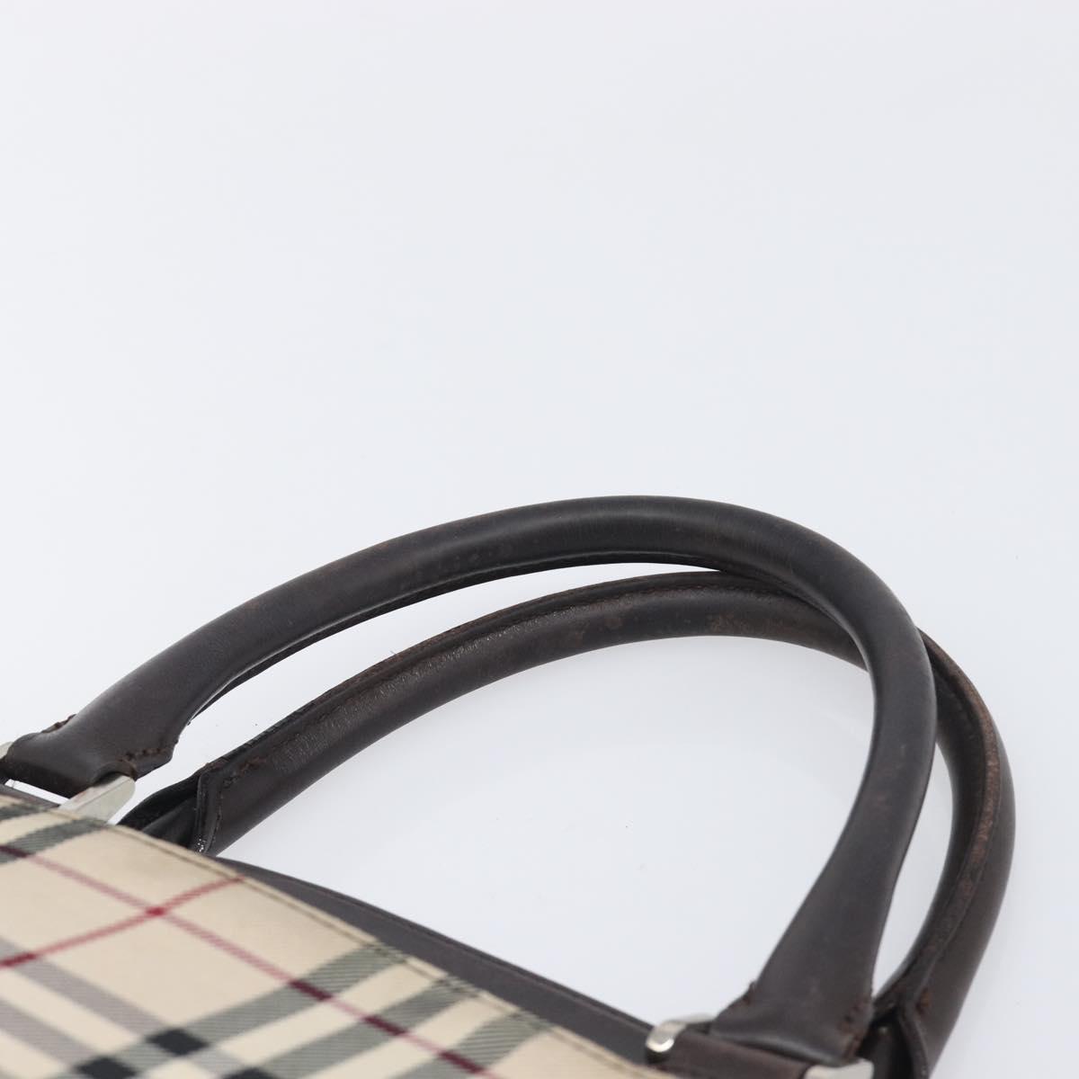 BURBERRY Nova Check Hand Bag Canvas Beige Silver