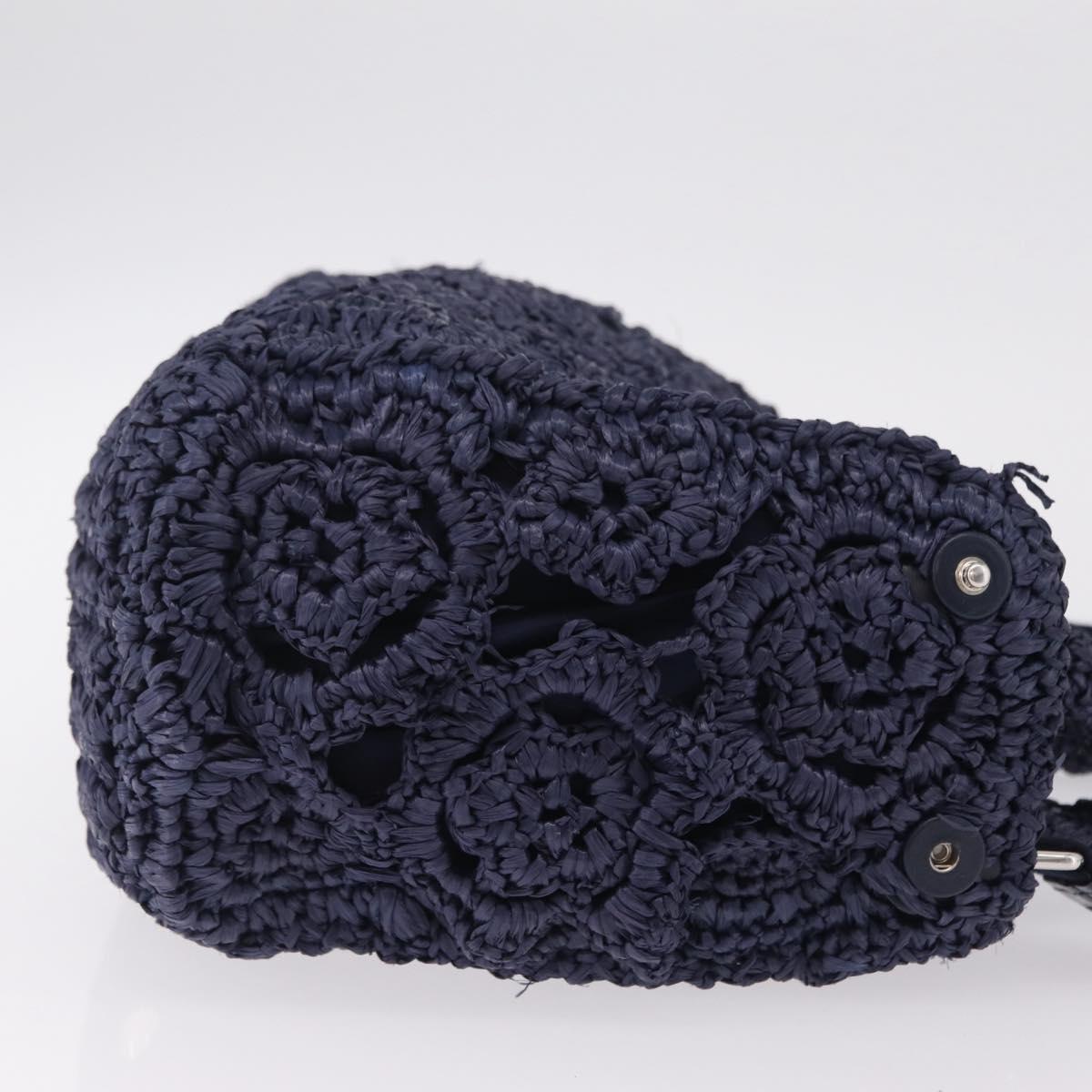 PRADA Hand Bag Raffia 2way Navy Silver