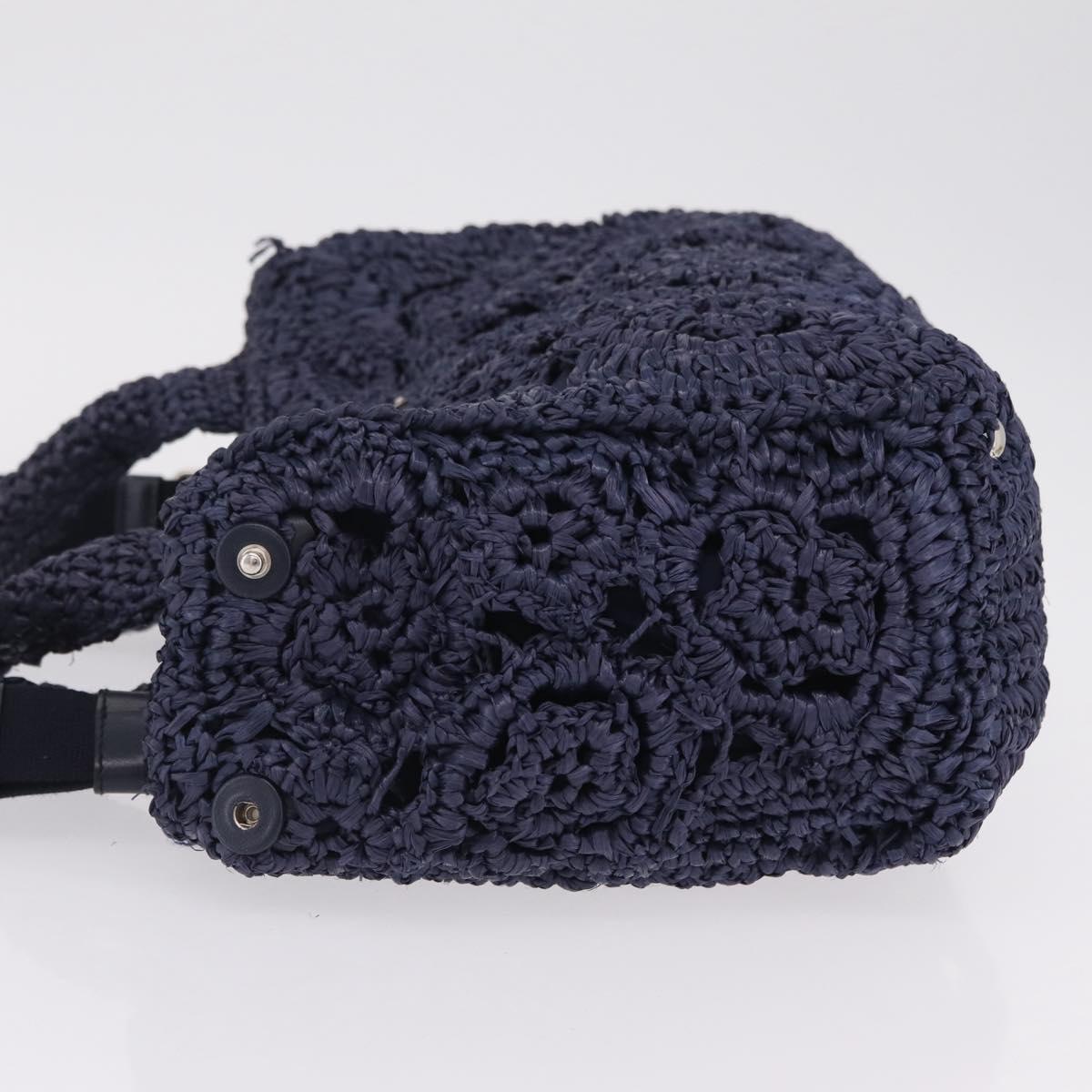 PRADA Hand Bag Raffia 2way Navy Silver