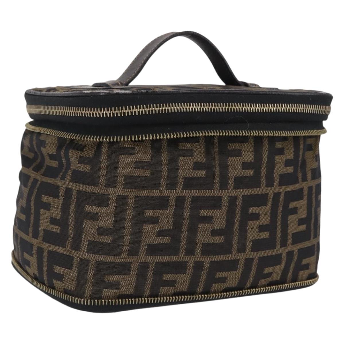 FENDI Zucca Canvas Vanity Hand Bag Black Brown