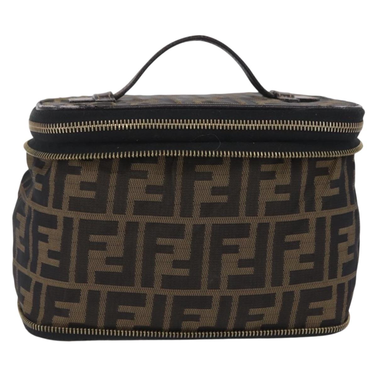 FENDI Zucca Canvas Vanity Hand Bag Black Brown