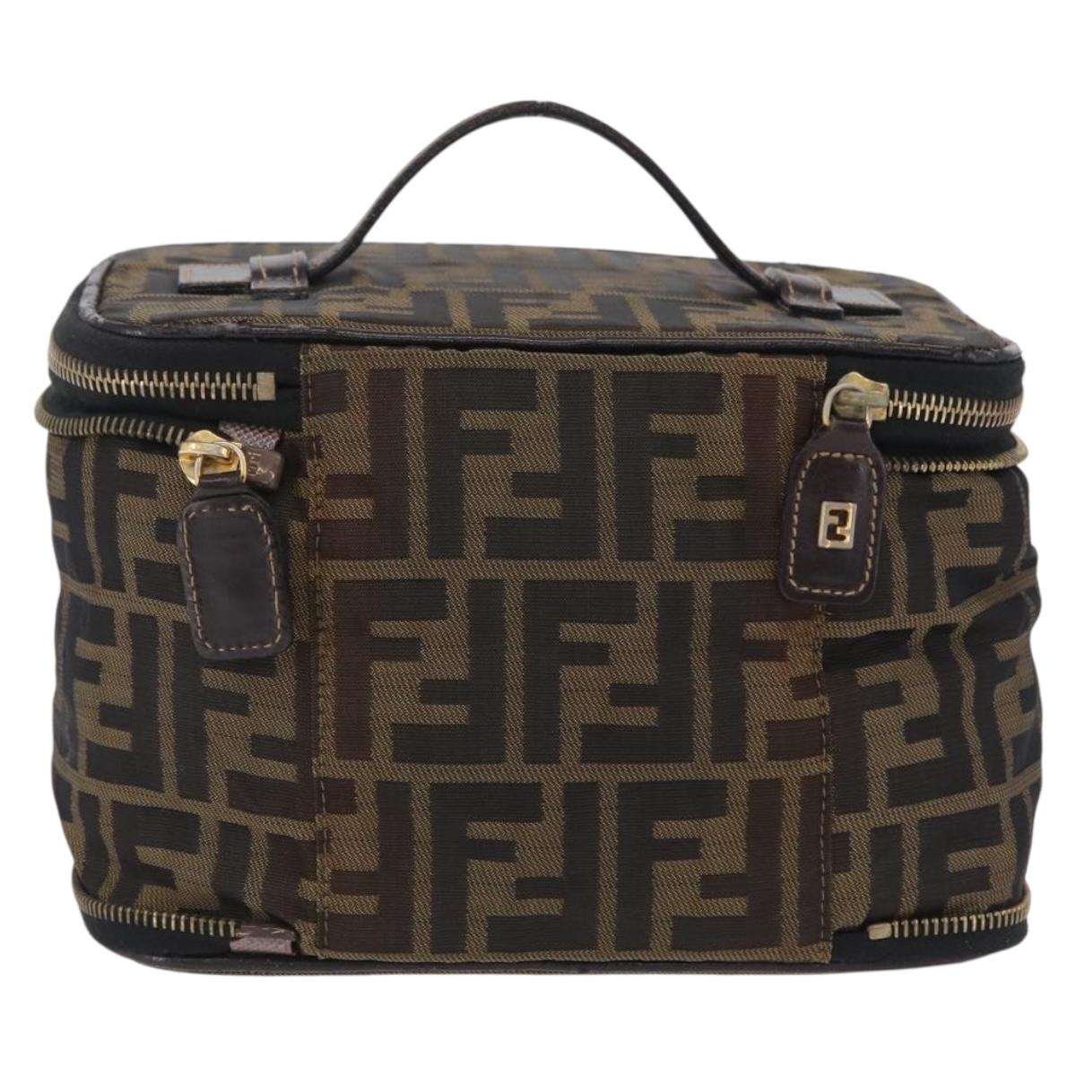 FENDI Zucca Canvas Vanity Hand Bag Black Brown
