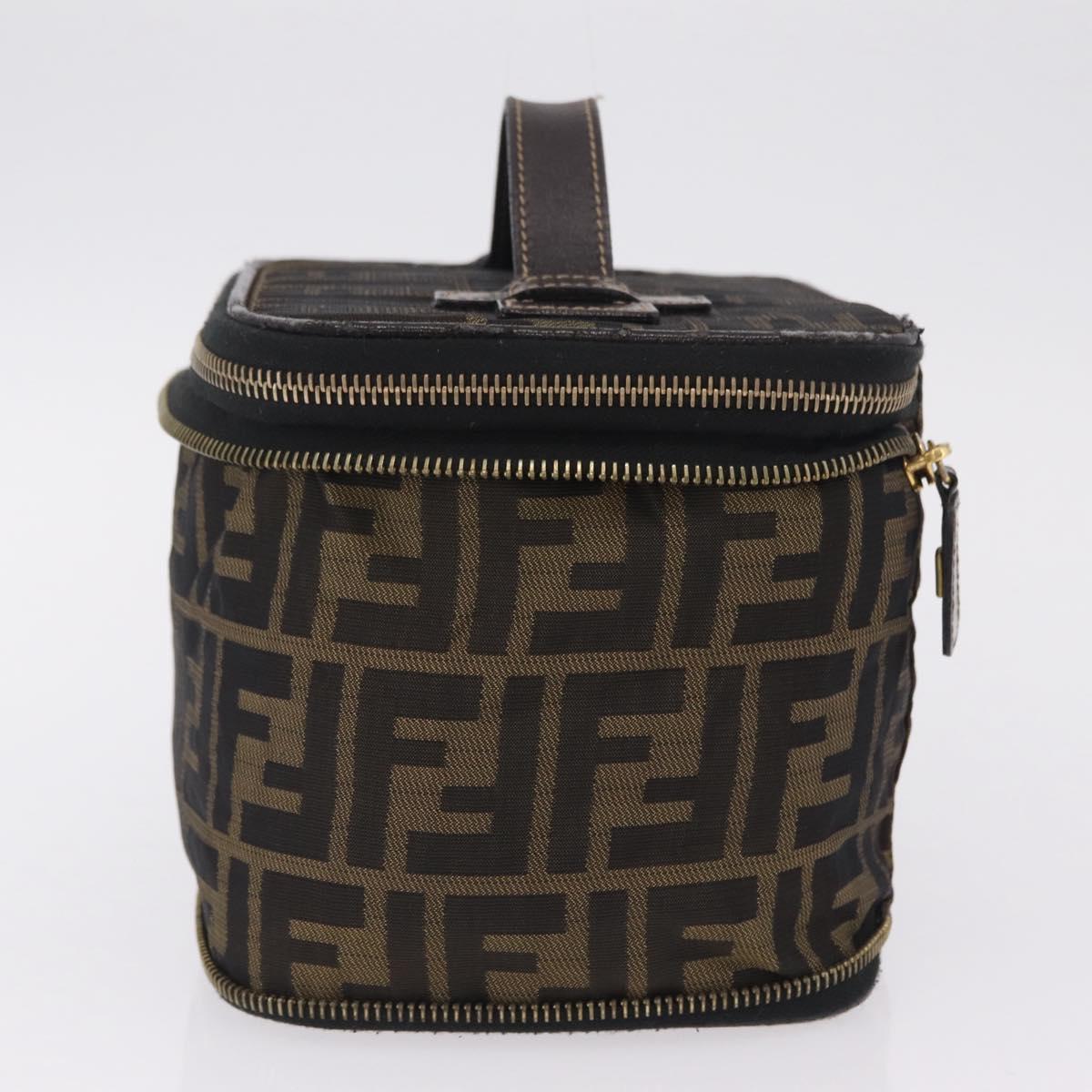 FENDI Zucca Canvas Vanity Hand Bag Black Brown