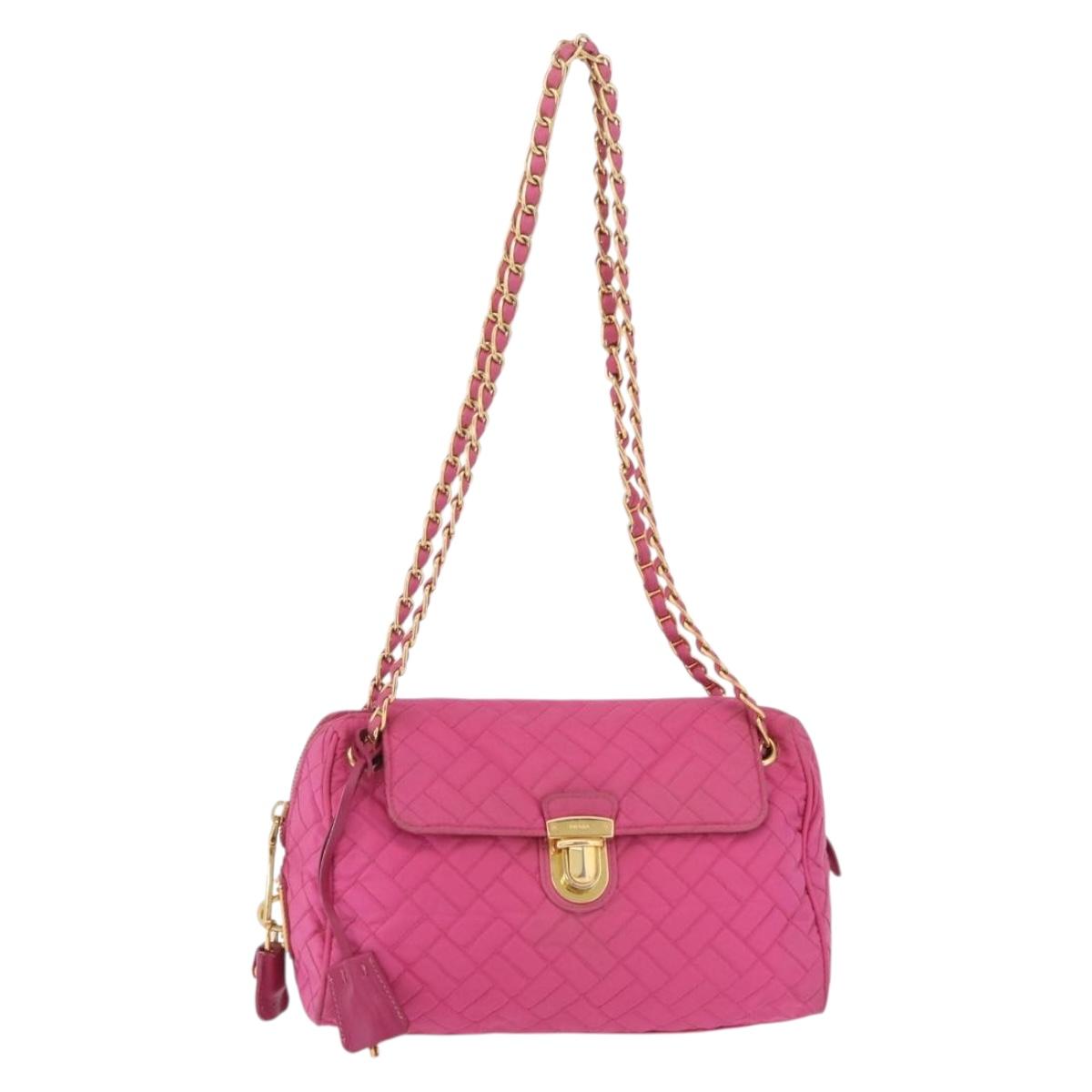PRADA Chain Shoulder Bag Nylon Pink Gold