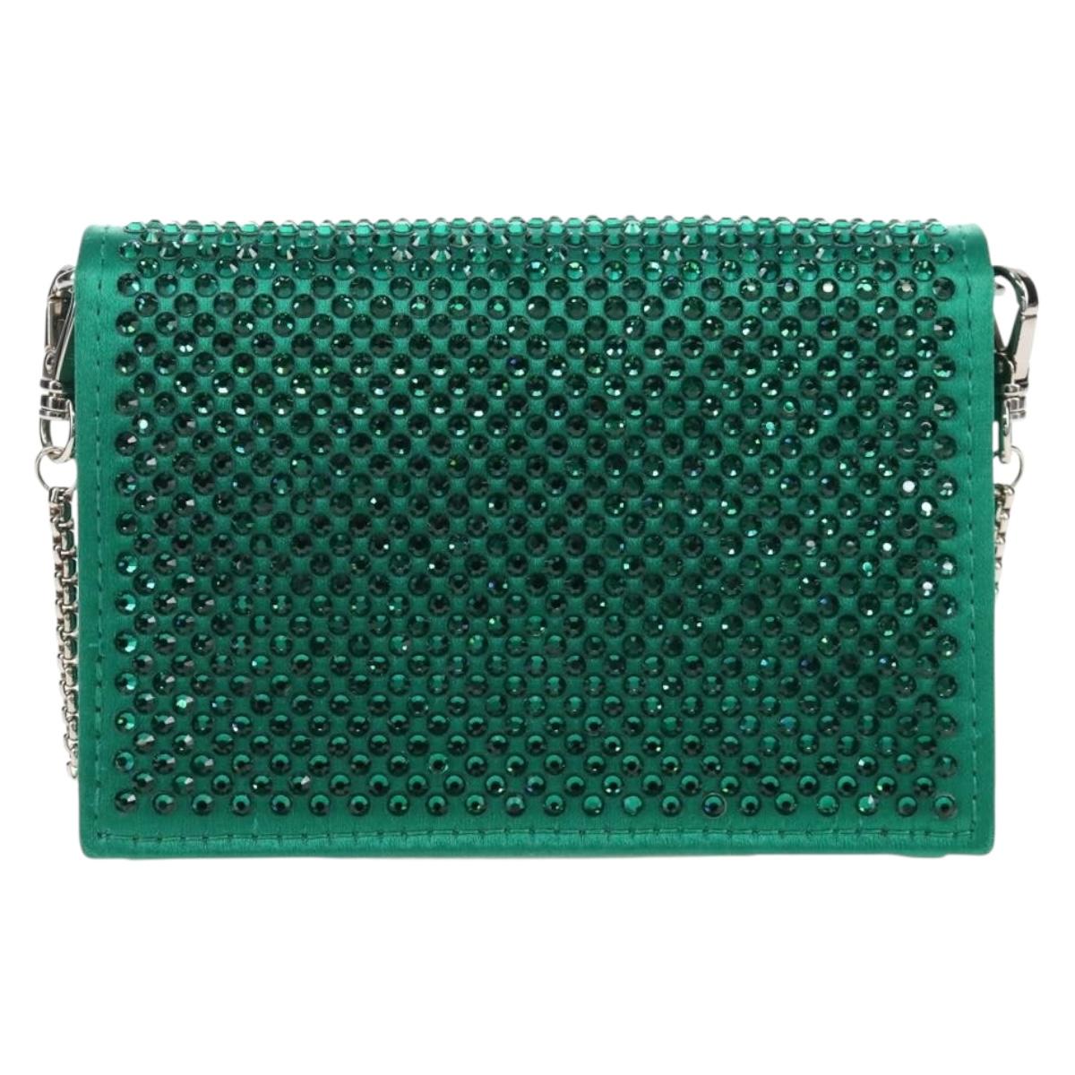 PRADA Chain Shoulder Pouch Satin Green Silver