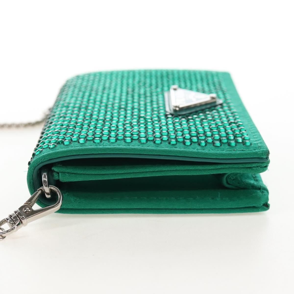 PRADA Chain Shoulder Pouch Satin Green Silver