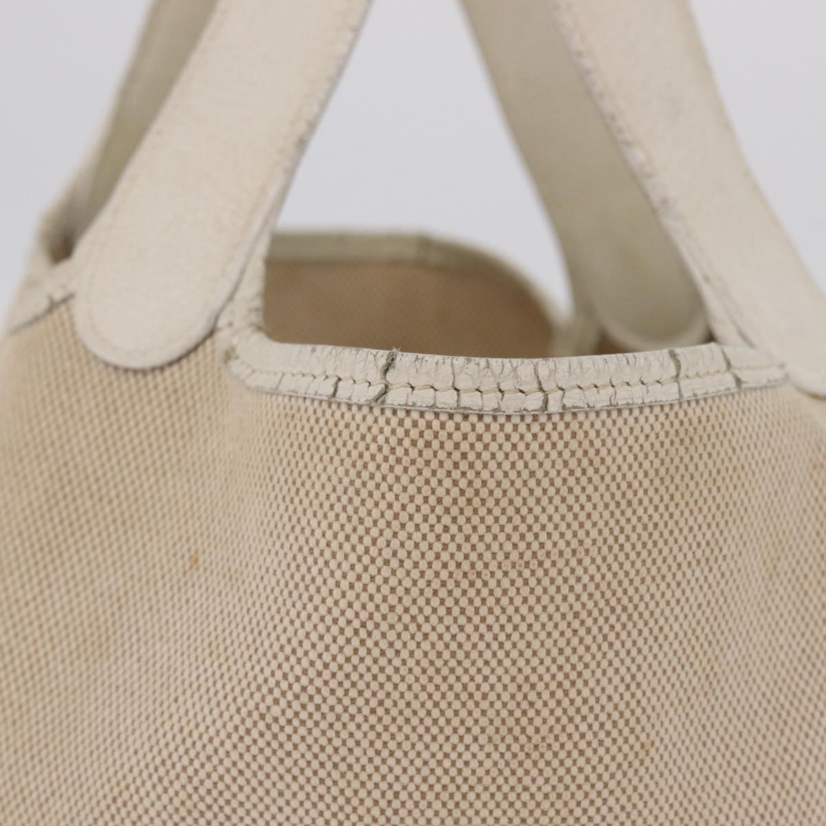 HERMES Picotan MM Hand Bag Canvas Beige Silver