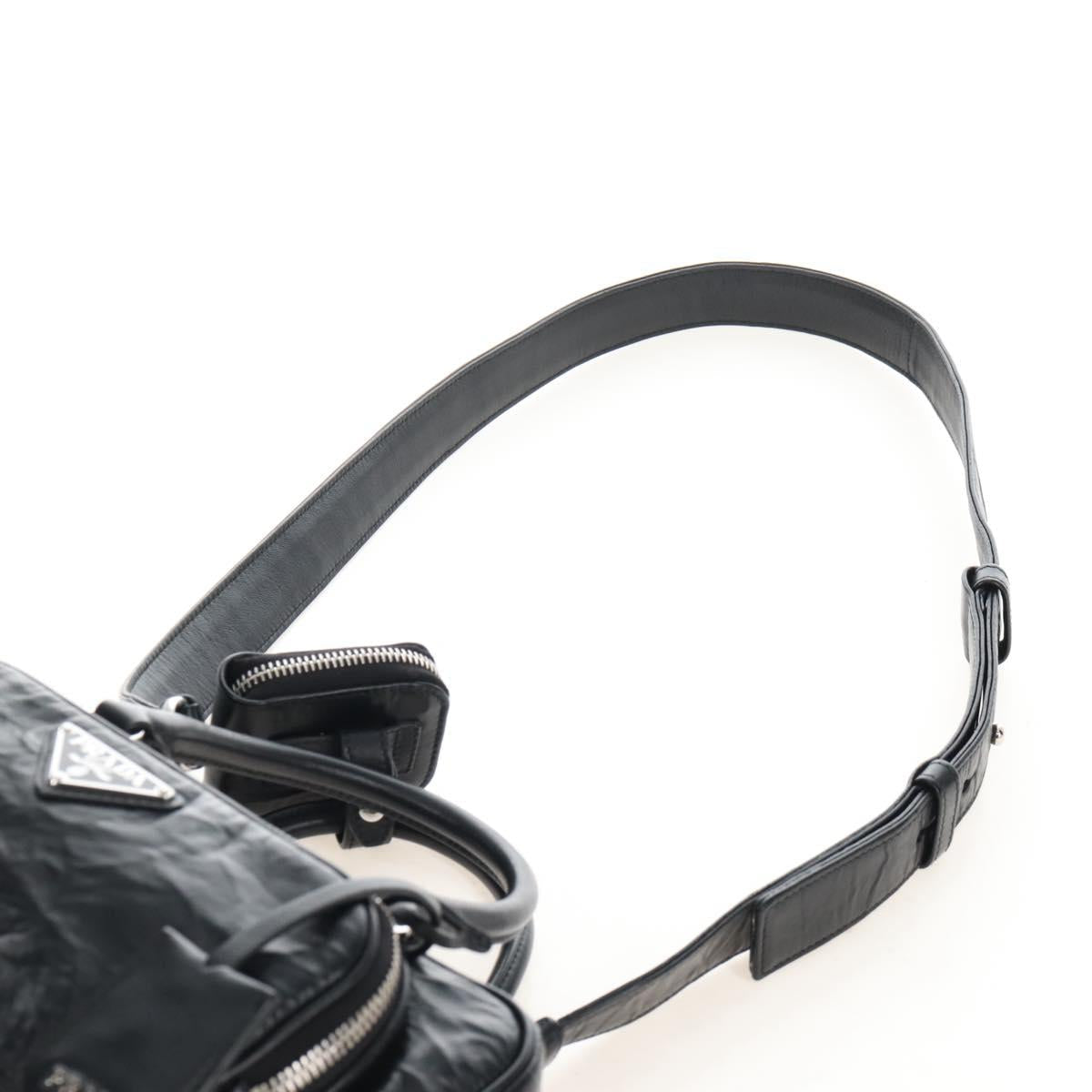 PRADA Hand Bag Leather 2way Black Silver