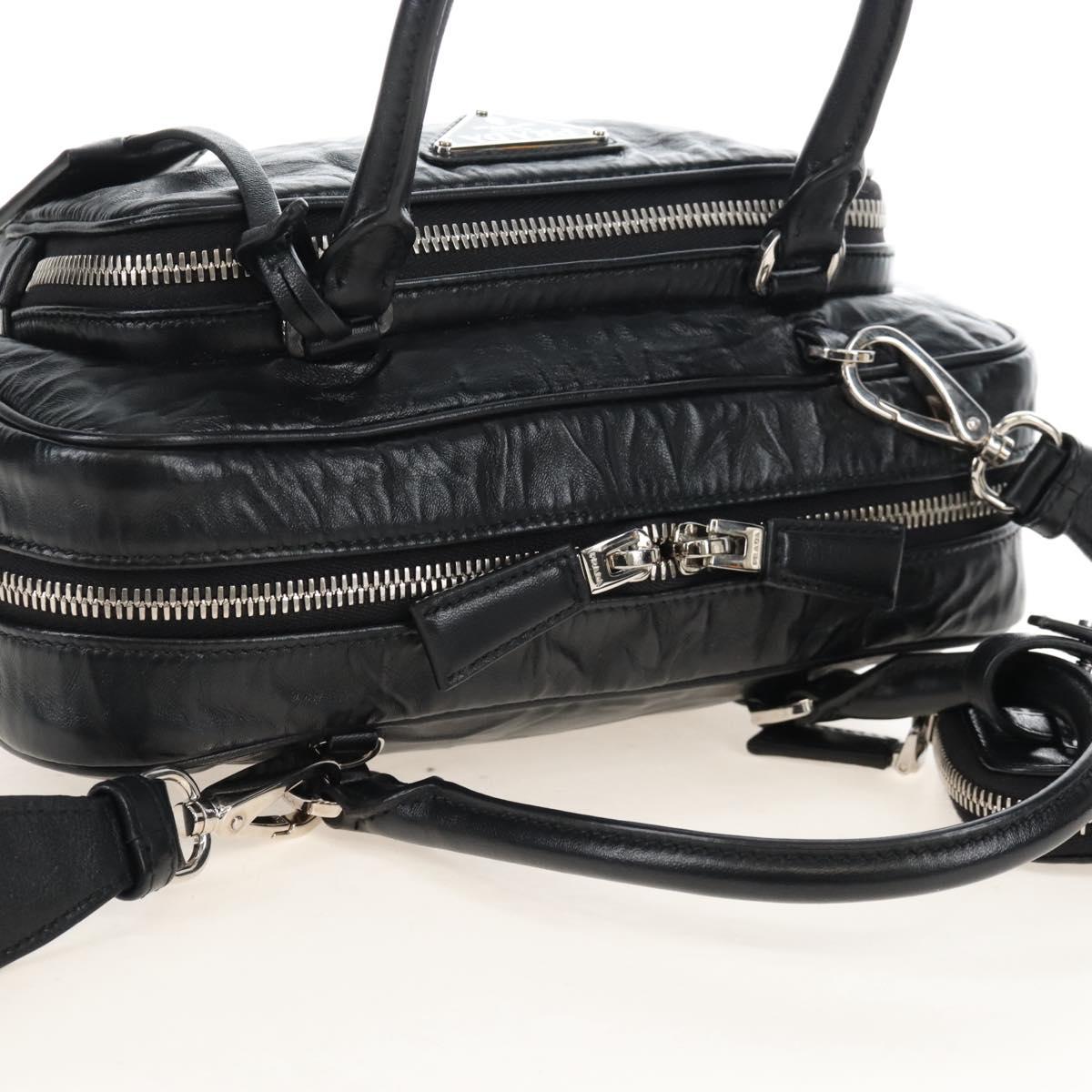 PRADA Hand Bag Leather 2way Black Silver