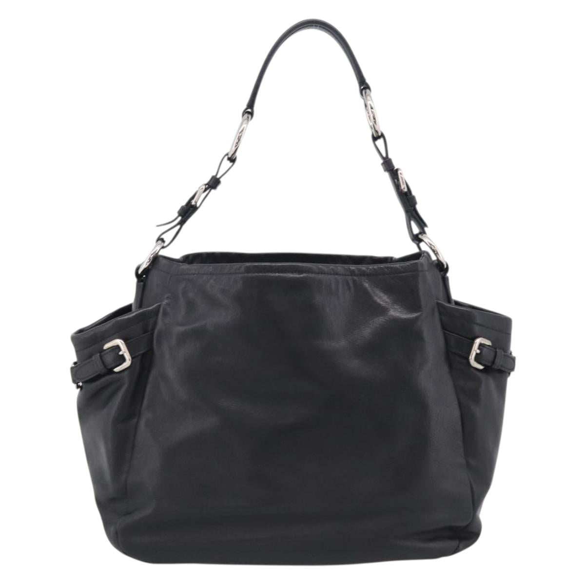 PRADA Shoulder Bag Leather Black Silver