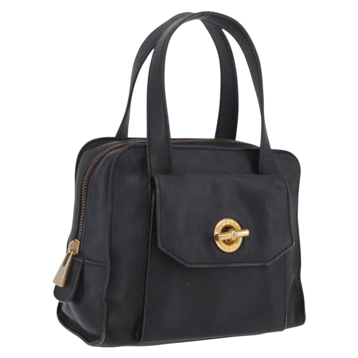 CELINE Hand Bag Leather Black Gold