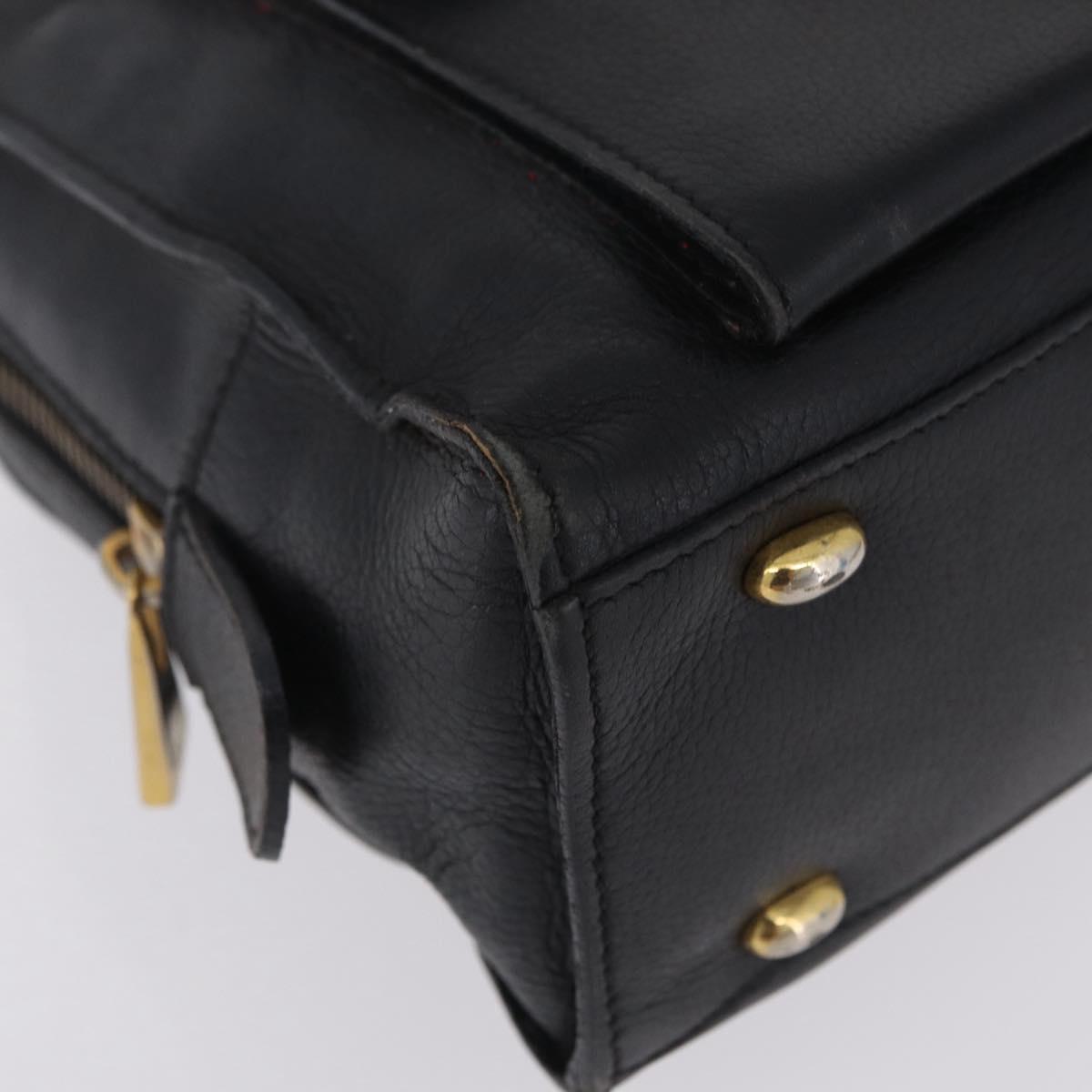CELINE Hand Bag Leather Black Gold