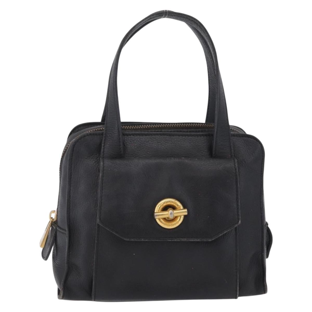 CELINE Hand Bag Leather Black Gold