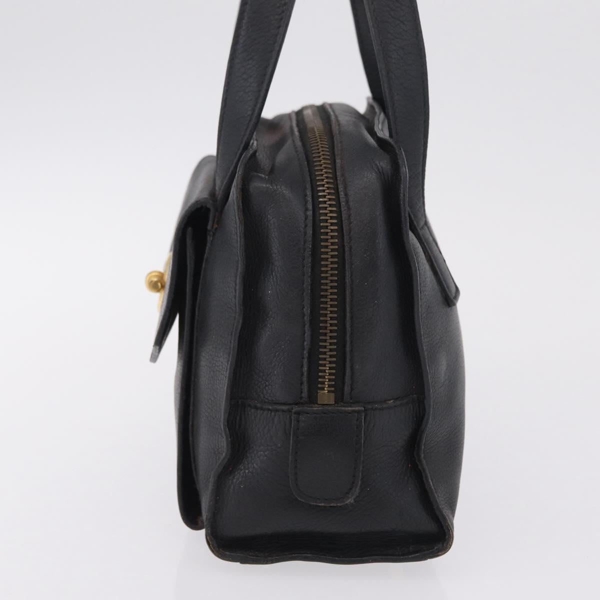 CELINE Hand Bag Leather Black Gold