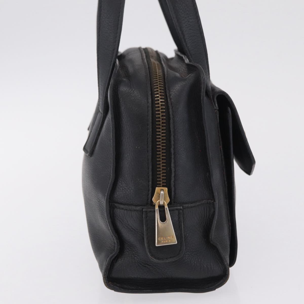 CELINE Hand Bag Leather Black Gold