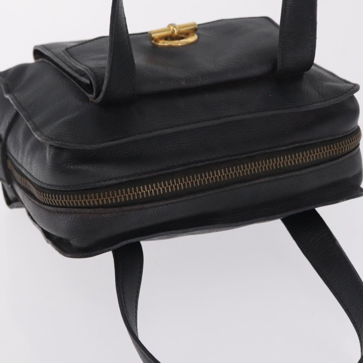 CELINE Hand Bag Leather Black Gold