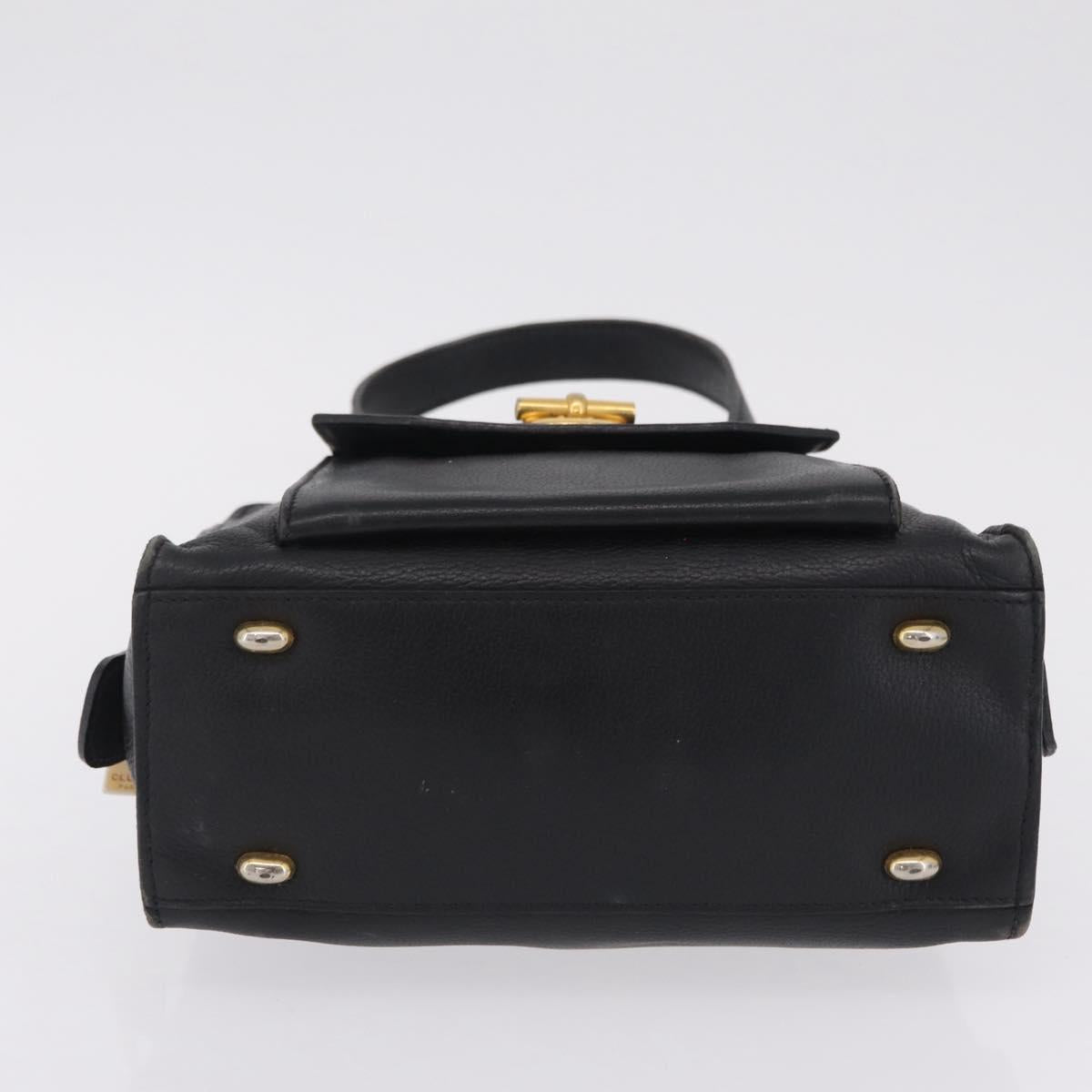 CELINE Hand Bag Leather Black Gold