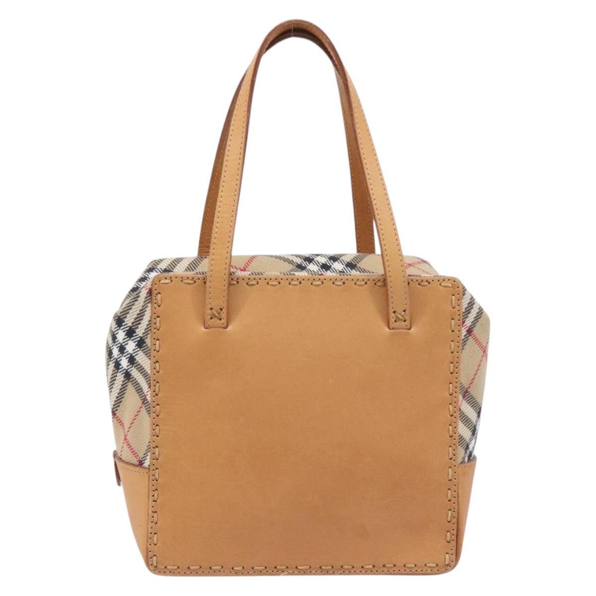 Burberrys Nova Check Hand Bag Canvas Beige Silver