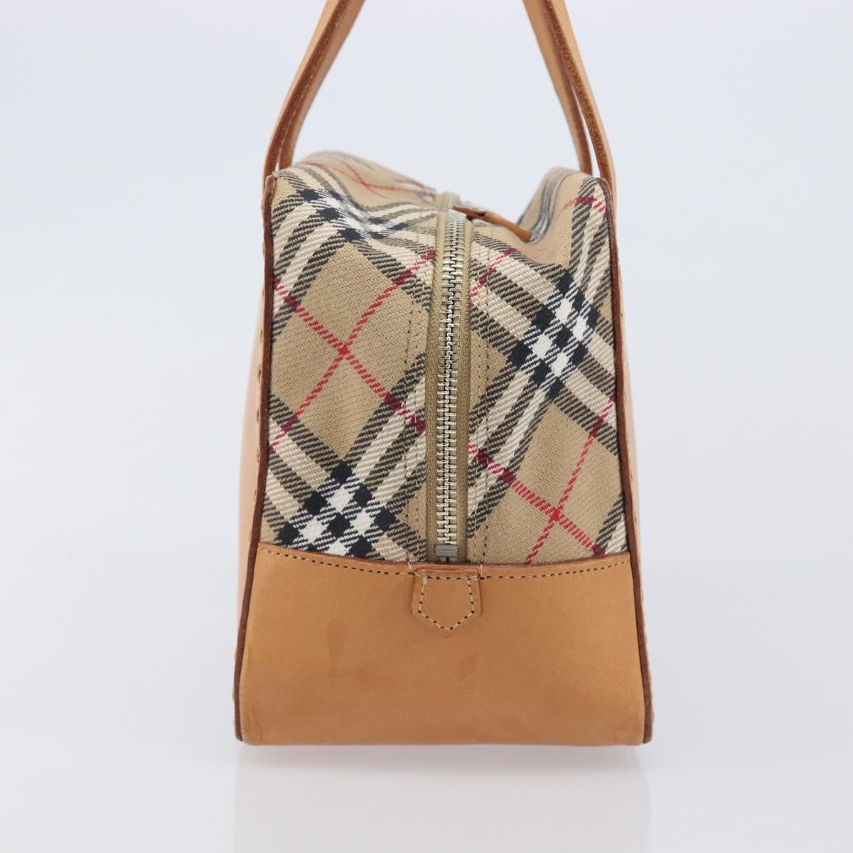 Burberrys Nova Check Hand Bag Canvas Beige Silver