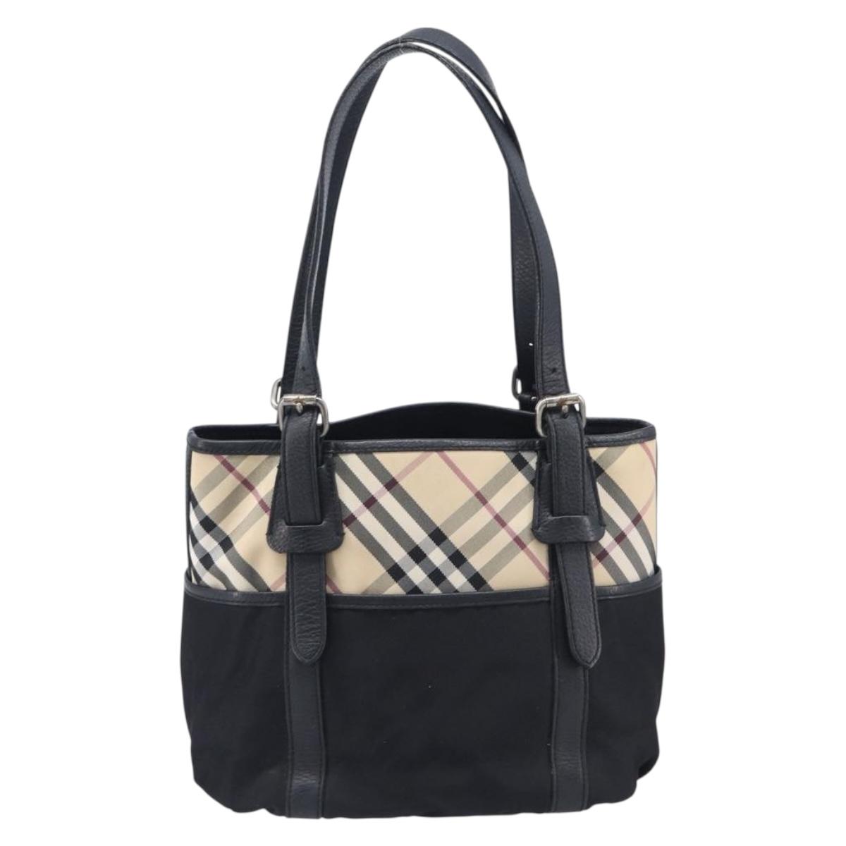 BURBERRY Nova Check Tote Bag Canvas Beige Silver