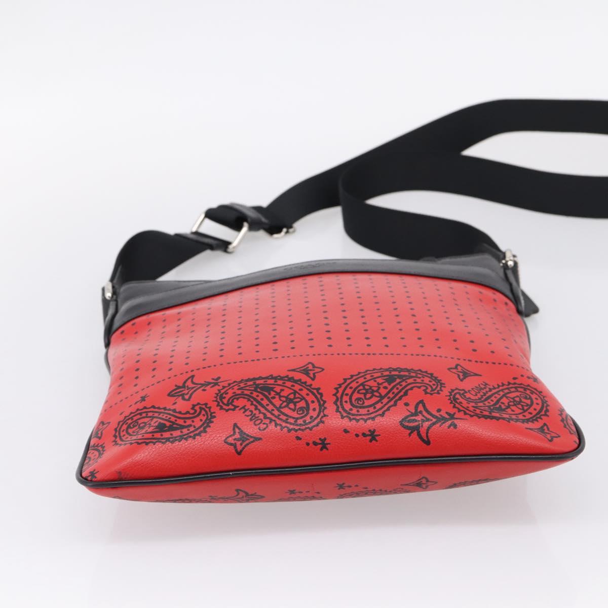 Coach Shoulder Bag Leather Red Silver