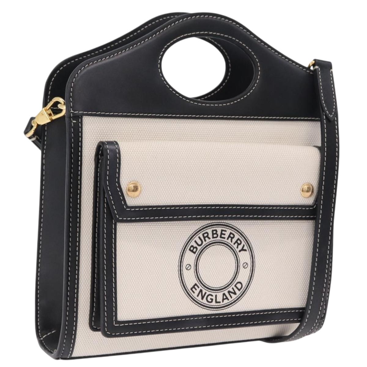 BURBERRY Hand Bag Canvas 2way White Black