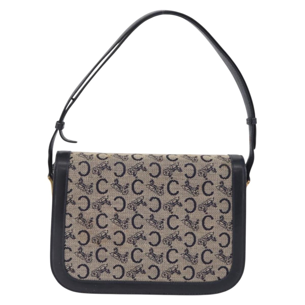 CELINE C Macadam Canvas Shoulder Bag Navy Gold
