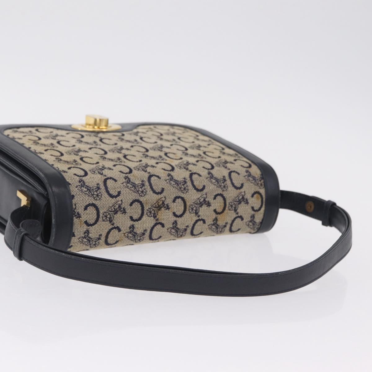 CELINE C Macadam Canvas Shoulder Bag Navy Gold