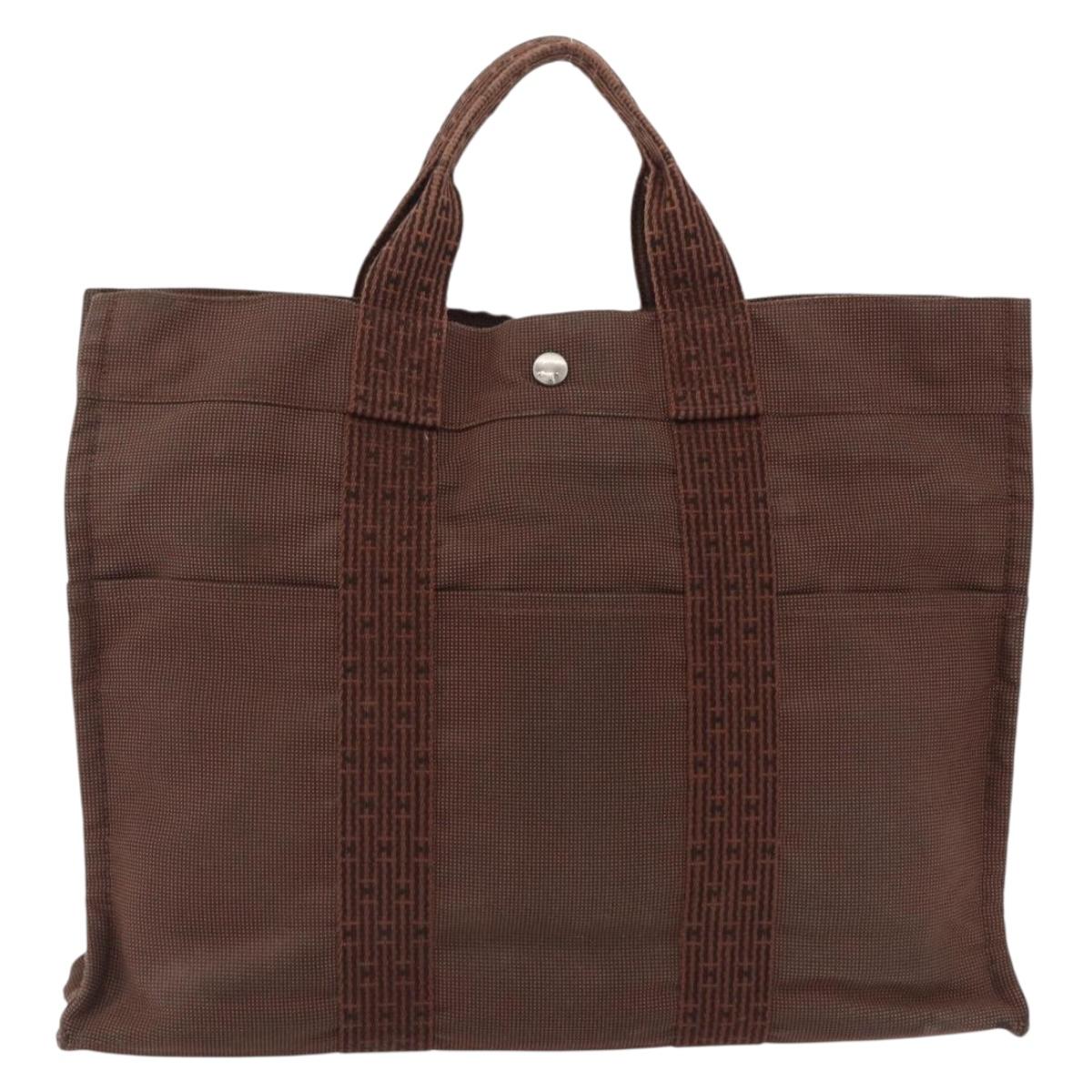 HERMES Her Line MM Hand Bag Canvas Brown Silver