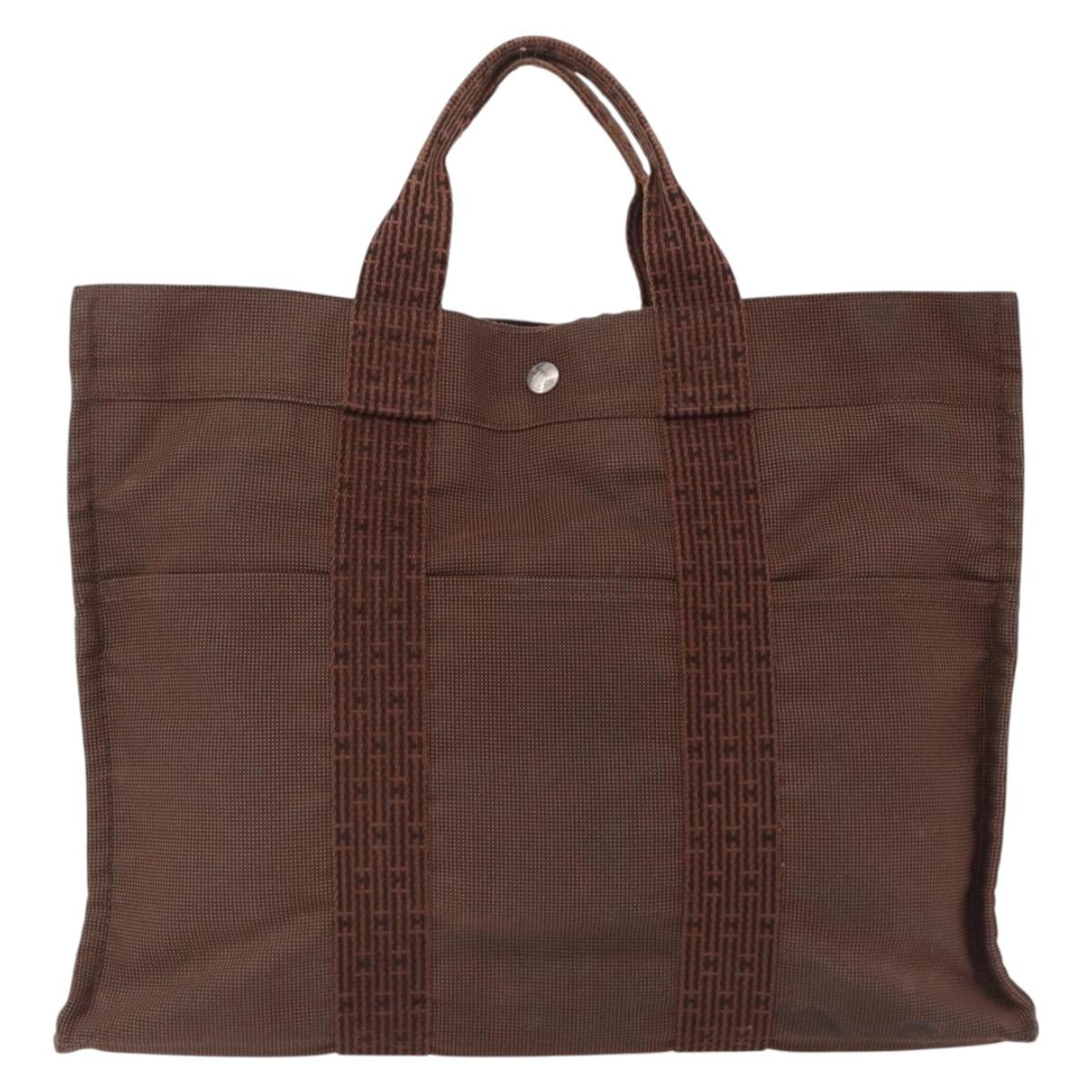 HERMES Her Line MM Hand Bag Canvas Brown Silver