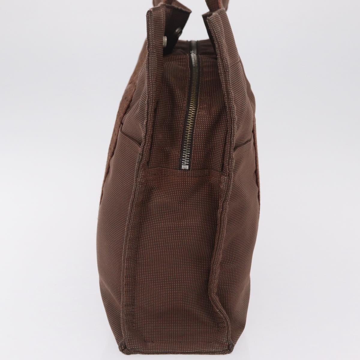 HERMES Her Line MM Hand Bag Canvas Brown Silver