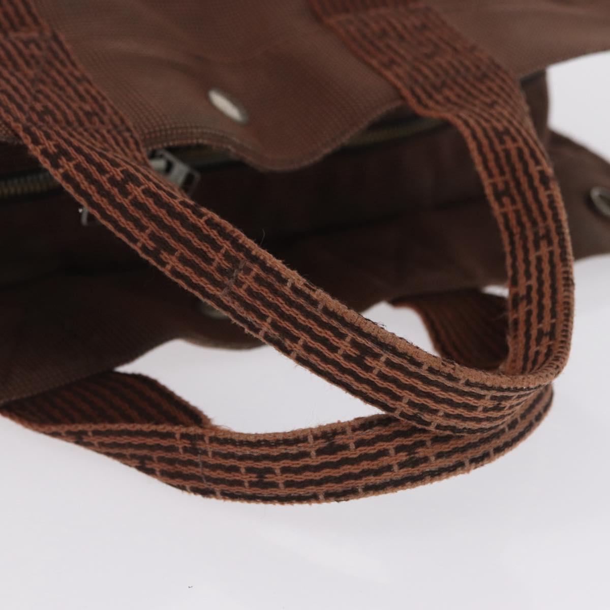 HERMES Her Line MM Hand Bag Canvas Brown Silver