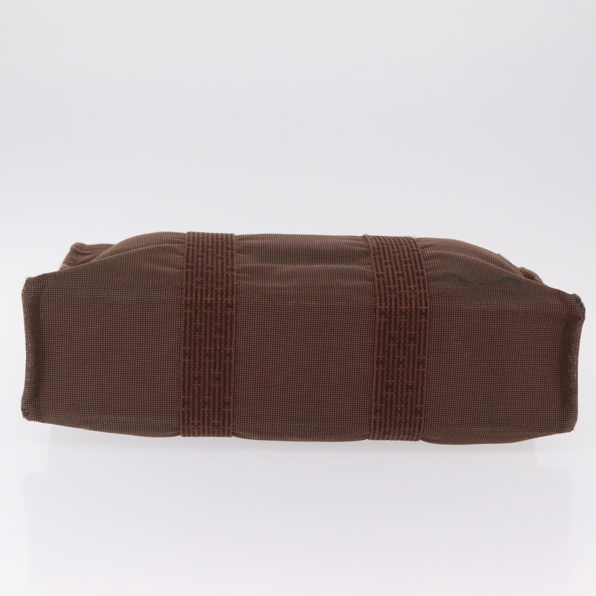 HERMES Her Line MM Hand Bag Canvas Brown Silver
