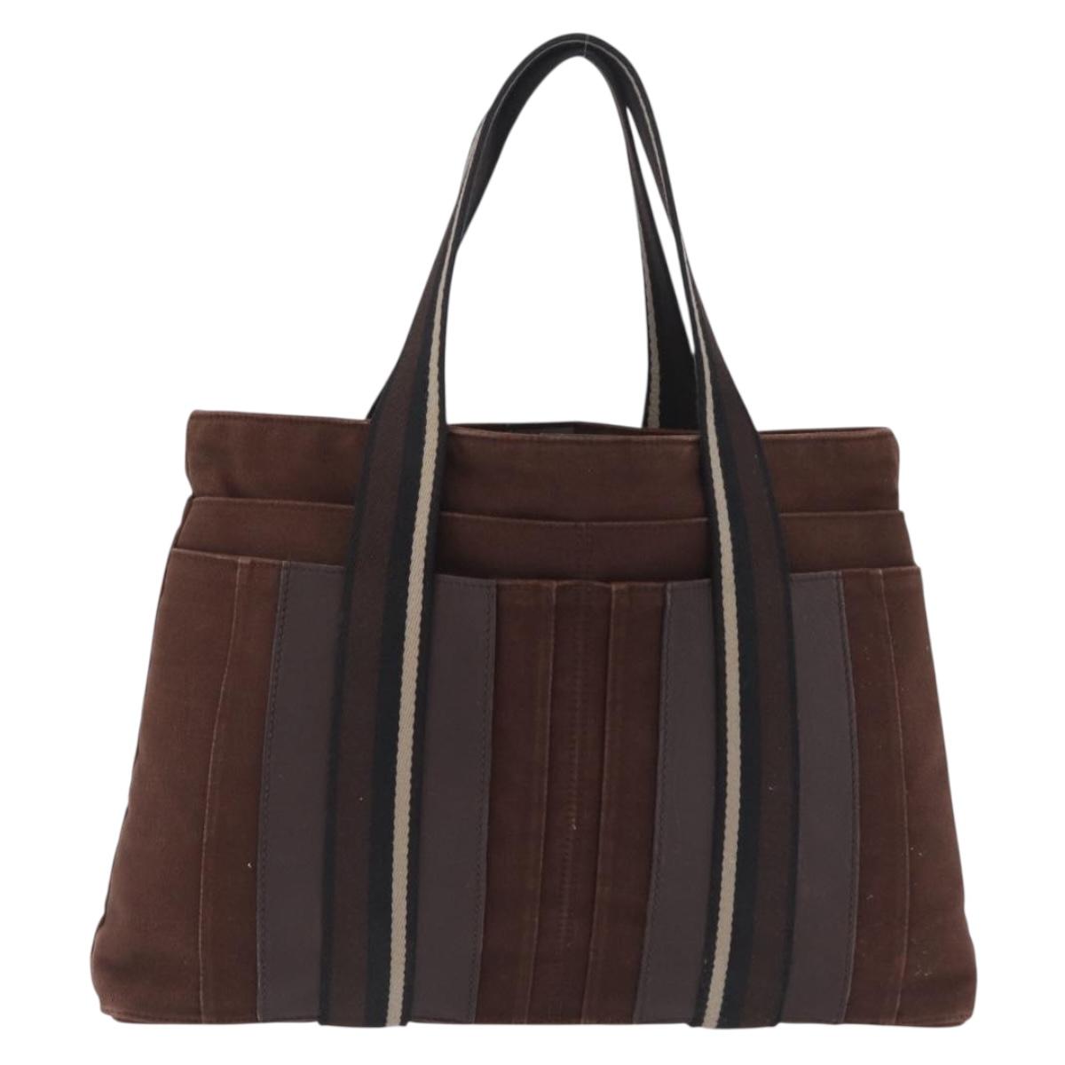 HERMES Trocha Horizontal Tote Bag Canvas Brown Silver