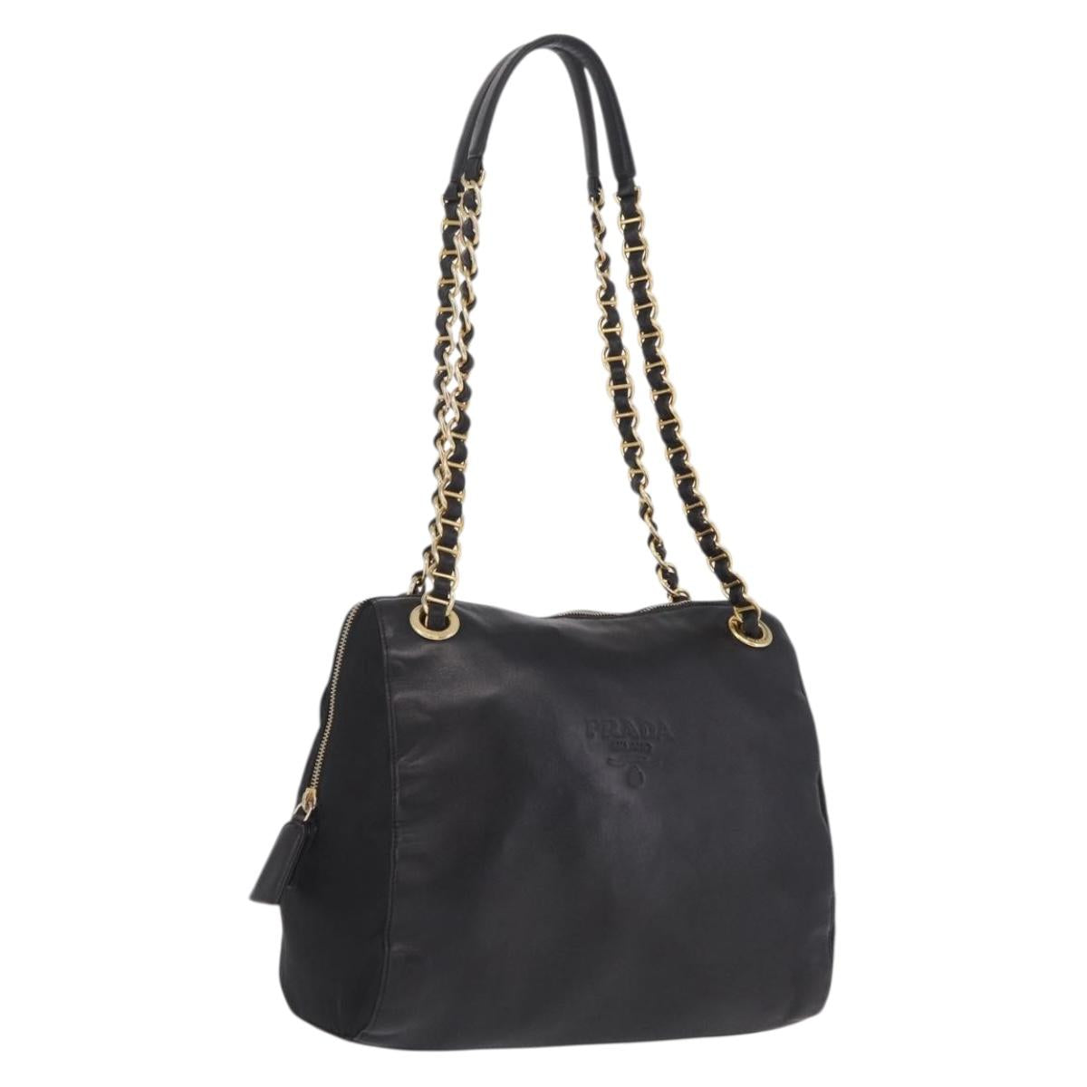PRADA Chain Shoulder Bag Leather Black Gold