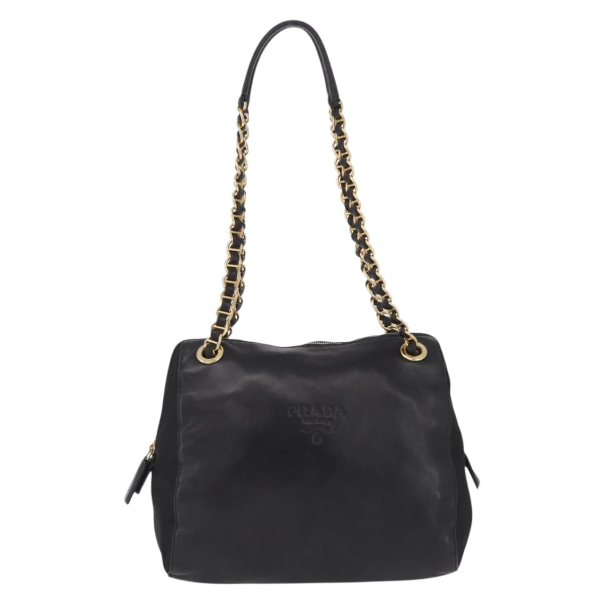 PRADA Chain Shoulder Bag Leather Black Gold