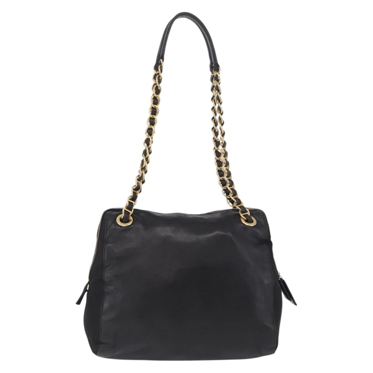 PRADA Chain Shoulder Bag Leather Black Gold