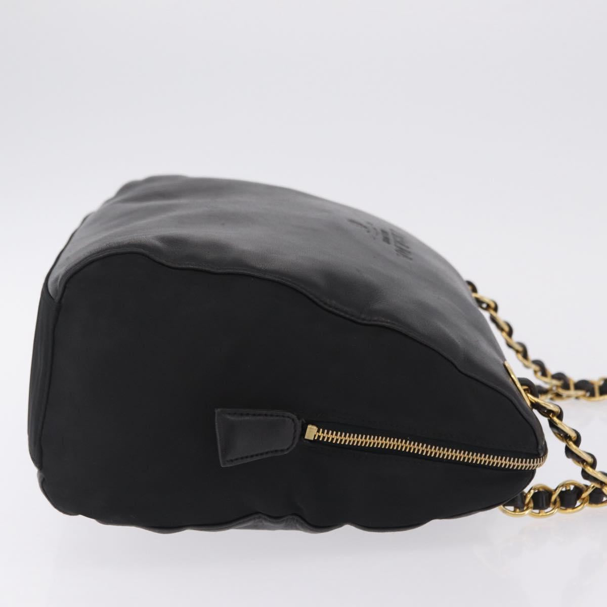 PRADA Chain Shoulder Bag Leather Black Gold
