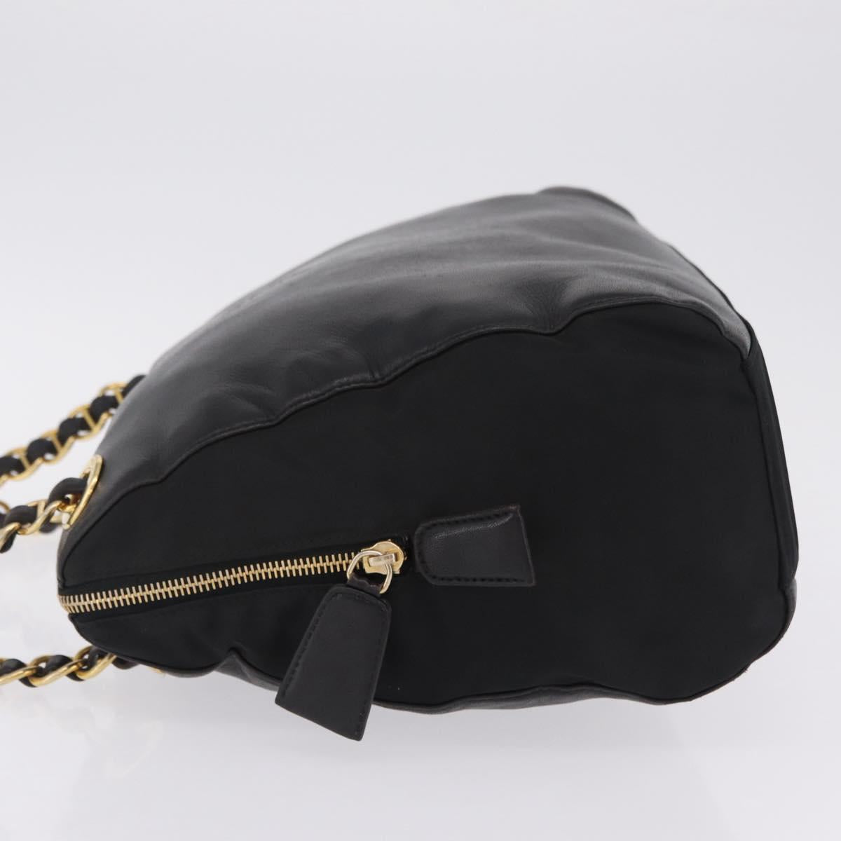 PRADA Chain Shoulder Bag Leather Black Gold