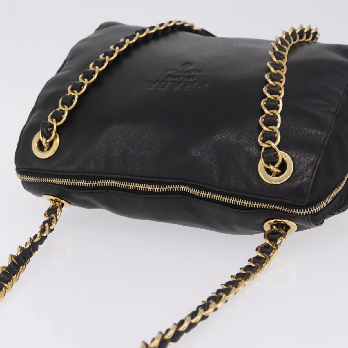 PRADA Chain Shoulder Bag Leather Black Gold