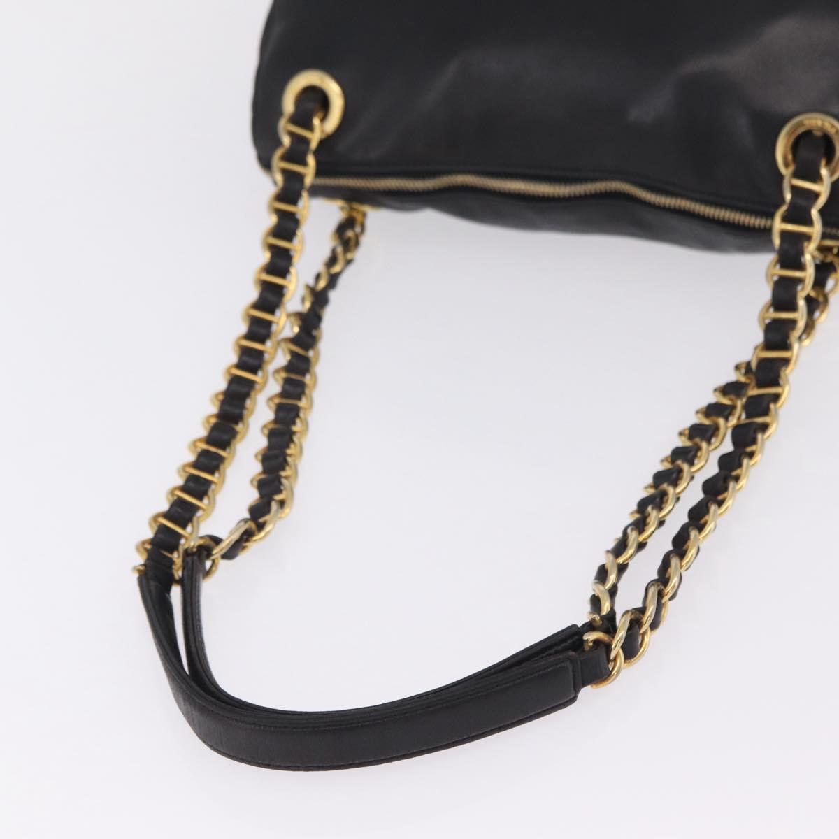 PRADA Chain Shoulder Bag Leather Black Gold